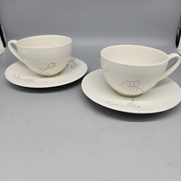 IKEA Odmjuk 2 Cup & Saucers Set Ivory Blue Floral Design 10866 Oversized - Picture 1 of 7